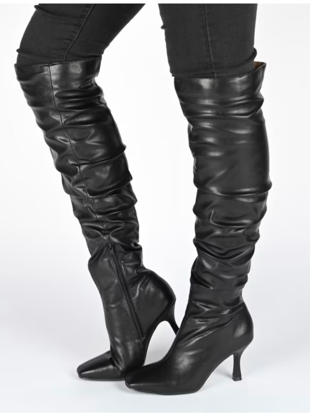 Journee Collection Black Slouchy Over-The-Knee Pointed Heel Boots
